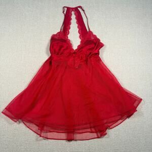 Women's Victoria's Secret Red Mesh Babydoll Mesh Lingerie Top Small Sexy alt